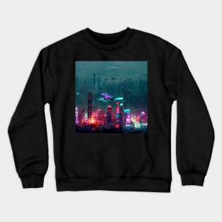Flight Zone - Cyberpunk Cityscape Skyline Crewneck Sweatshirt